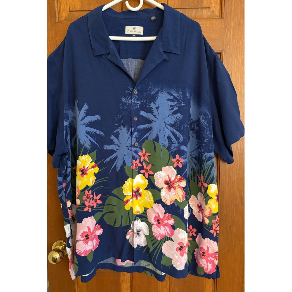Oak Hill Resort Camp Shirt Men 3XL Blue Hawaiian Loop Collar SS Casual Button-Up - Picture 2 of 11